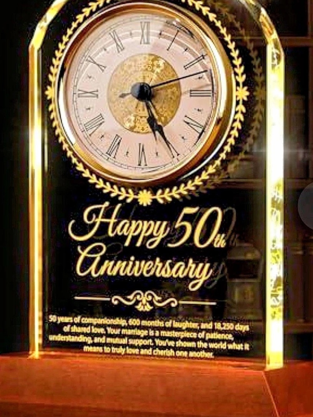 Happy 50th Anniversary Mantel Clock in Brown & Gold  New